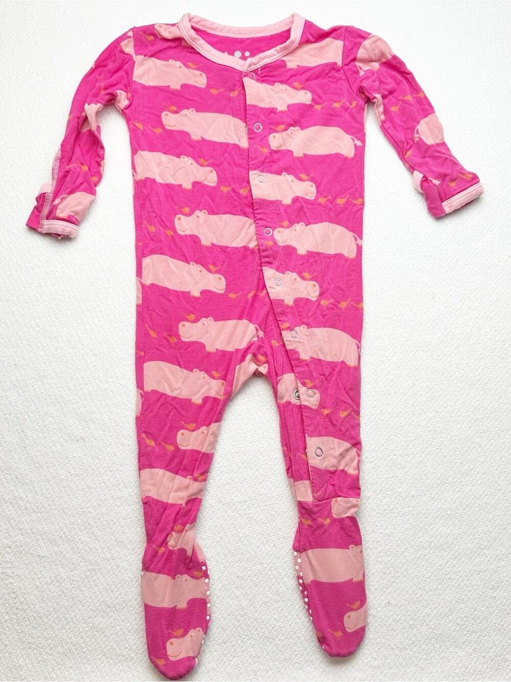 Kickee Pants Pink Hippo Print One-Piece Sleeper